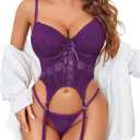 Avidlove Lingerie For Women Naughty Bra And Panty Sets With Garter Underwire Lace Corset Top Outfits S-XXL