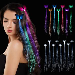 15 Pack Led Light Up Fairy Hair Accessories Braid Extension Clips for Women Girls, Glow in the Dark Party Favors Supplies Neon Rave Accessories Wig for Festival Halloween Christmas Birthday