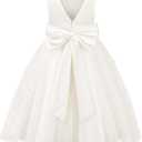 JerrisApparel Flower Girls Dress Wedding Satin Dresses Princess Birthday Party Prom Ball Gown (5T, Ivory)