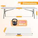 FDW 8FT Folding Table, Portable Fold-in-Half Plastic Picnic Party Table with Carrying Handle (White, 8FT), 8 Ft 94"x29"