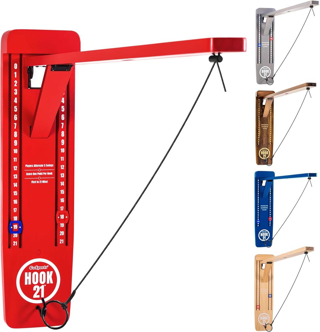 GoSports Hook 21 Wall Mounted Ring Swing Game with Foldable Arm - Play Indoors or Outdoors
