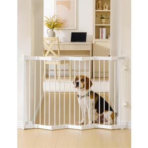 No Pawblems Retractable Safty Gate, Metal Adjustable Dog Gate for Doorways, Stairs & Hallways, Expands to 45" Wide, Auto Retract Design, No Bottom Bar, White