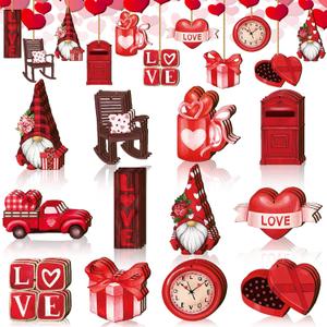 Spiareal 36 Pcs Valentines Day Wooden Ornaments Red Valentines Decorations for Tree Gnomes Hanging Holiday Wood Cutouts Valentine's Ornaments for Christmas Tree Craft Home Indoor Party Decor