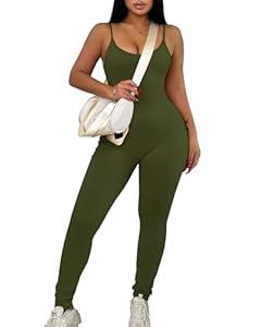 Workout Jumpsuits for Women Body Suits Full Bodysuits for Women Yoga Jumpsuits for Women One Piece Bodysuit Bodycon (Green, X-Large)