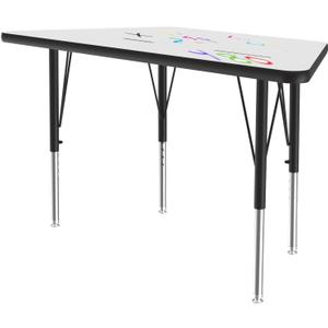 Correll 30"x60" Trapezoid Shaped, Classroom Dry Erase/Markerboard Top Activity Table, Height Adjustable (19"-29), White Durable High Pressure Laminate, School Furniture, Made in The USA
