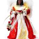 WIOR 12Inch Black Angel Christmas Tree Topper with White Feather Wings, Led Lighted Xmas Tree Topper Angel Figurine Ornament Christmas Tree Decorations for Home Holiday Party Wedding Christmas Decor