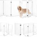 Metal Freestanding Dog Gates with Door for Outdoor Indoor,120'' Extra Wide 36'' Tall Free Standing Dog Gate for Doorways,Large Openings,Deck,Yard,Porch,Foldable Pet Fence(White,6 Panels)