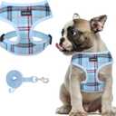SCENEREAL Puppy Dog Harness with Leash Set for Small Medium Sized Dogs, Soft Mesh Step in Pet Harnesses and Leash, No Chock Plaid Adjustable No Pull Vest for Dogs Cats, Chihuahua,Bulldog (Blue M) (M: Chest Girth: 17"-21")