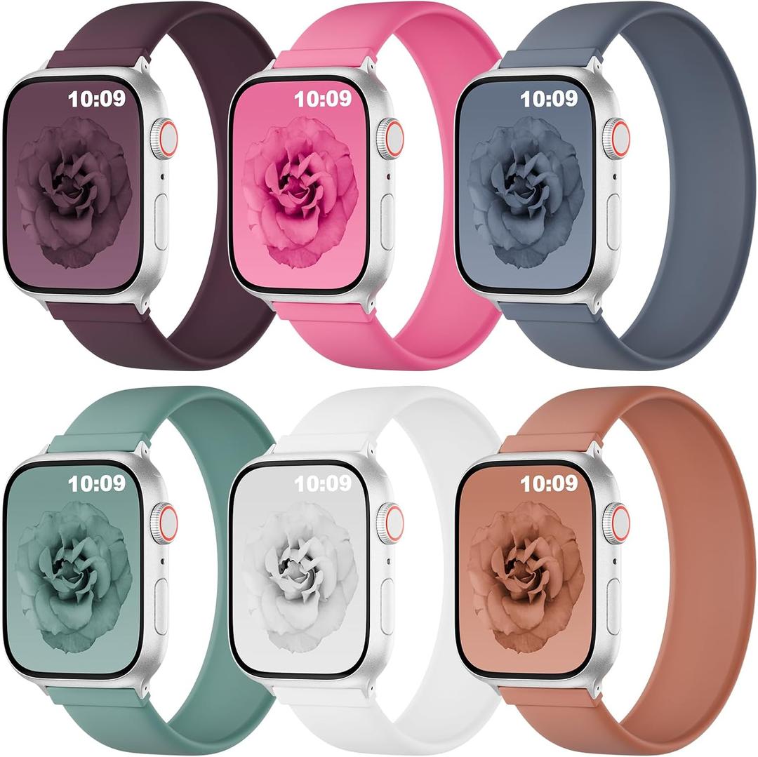 6 Pack Silicone Stretchy Solo Loop Bands Compatible with Apple Watch Band