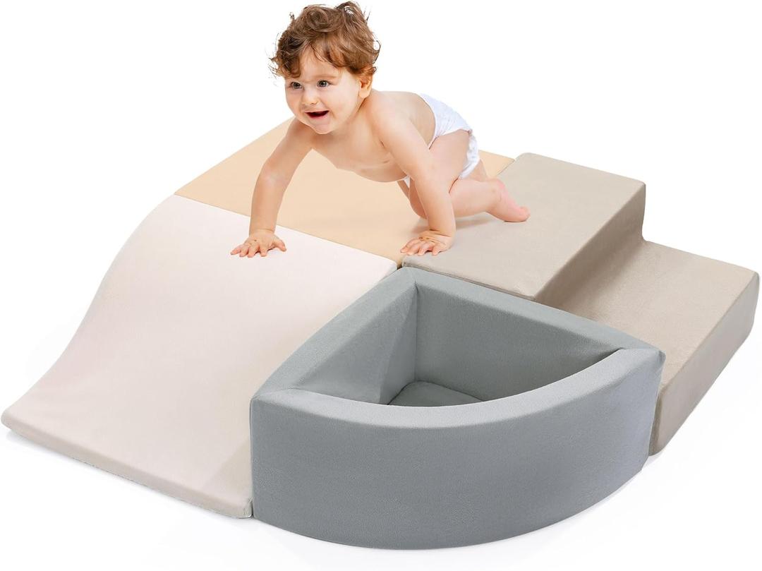 HOMBYS 4-Pieces Climbing Toys for Toddlers 1-3, Foam Climbing Blocks for Kids Crawling and Sliding, Soft Velvet Indoor Playground for Baby Playing Acticity