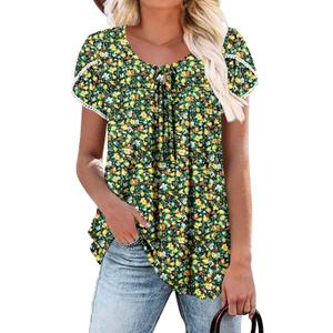 BETTE BOUTIK Womens Summer Tops Pleated Corded Short Sleeve Tunic Shirts Crewneck Blouses Tops S-3XL (XL)