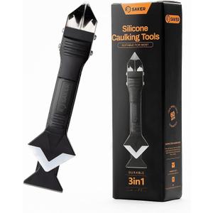 Saker Silicone Caulking Tools-3 in 1 Sealant Finishing Tool Grout Remove Scraper (Stainless Steelhead),Caulk Remover Glass Glue Angle Scraper for Bathroom,Kitchen,Floor,Window,Sink Joint,Frames Seal (Black)