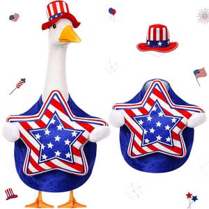 4th of July Porch Goose Outfit for 23" 250th Anniversary Patriotic Stars Goose Costume Memorial Independence Day Geese Clothes for Lawn Patio Yard Outdoor Garden Decoration