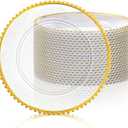 Hoolerry 12 Pack Clear Charger Plates Bulk 13 Inch Plastic Round Beaded Dinner Chargers Acrylic Frosted Grain Decorative Service Plates for Wedding Party Event, Home and Kitchen Tabletop (Gold)