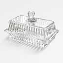 Clear Glass Butter Dish with Lid, Covered Crystal Butter Holder Container for Countertop & Fridge