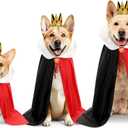 Halloween Dog Queen Costume Set Red Black Cape with Crown Brooch Large Medium Small Dog Outfit for Party Cosplay, Size: Puppy