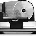 Nutrichef Electric Meat Slicer | 200W Automatic Meat, Deli & Bread Slicer | Adjustable Dial for 0-15mm Cutting Range Thickness | Removable 7.5 IN Stainless Steel Blade & Food Pusher for Safety (Black)
