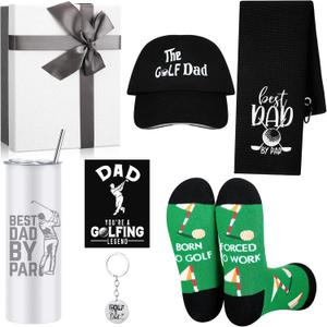Geiserailie 7 Pcs Golf Gifts for Men Dad Golfing Accessories Gift for Golfer Lovers 16oz Golfing Tumbler Hat Sock Towel Keychain Card Box for Him Father Boyfriend Brother Birthday(Timeless)