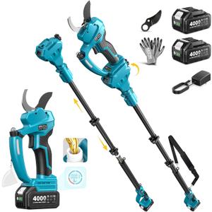 SEESII 2-in-1 Pole Electric Pruning Shears, 2.2" Cut Cordless Pole Pruner
One-Press Lubrication, 4 Modes, 2x4.0Ah Battery, 4000+ Cut, Brushless Motor, SK5 Blade, Power Garden Shears for Tree & Flower