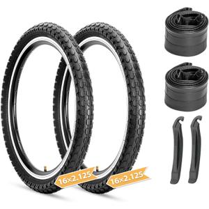 Hycline Kids Bike Replacement Tires Set2-Pack 16/20x2.125 Inch Premium Butyl Rubber Wear-Resistant Folding Bicycle Tires and 2 Pcs Bike Tubes Schrader Valve with Tire Levers for BMX Urban (Black)