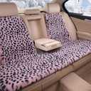 Fluffy Leopard Car Seat Cover 9Pcs Universal Anti-Slip Faux Bunny Fur Plush Auto Seat Cover for Car Pickup SUV (Pink Leopard Dots, 9Pcs)