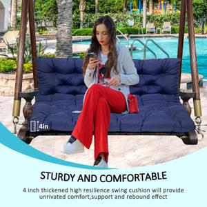 LQQSDPJ Swing Replacement Cushions for Outdoor: 2-3 Seater Bench Waterproof Cushion with Ties - 4in Thick Swing Cushion for Garden Furniture Patio Porch, Dark Blue