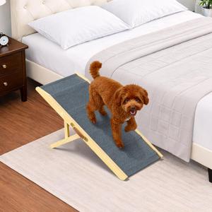 Adjustable Dog Ramp for Furniture and Beds - 34" L x 14" W Dog Bed Ramps for Medium Dogs with 4 Incline Levels & Non-Slip Traction Carpet (Natural)
