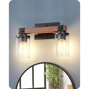 EDISHINE Farmhouse Vanity Lights for Bathroom, 2 Light Bathroom Vanity Lights Over Mirror, Wall Sconce with Clear Glass Shades for Vanity Table, Living Room