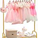 AUPSEN Kids Clothing Rack with Bottom Storage Shelf, Metal Toddler Dress Up Rack for Little Girls, Kids Dress Up Clothes Storage for Coats, Skirts, Dance Costume（Gold）