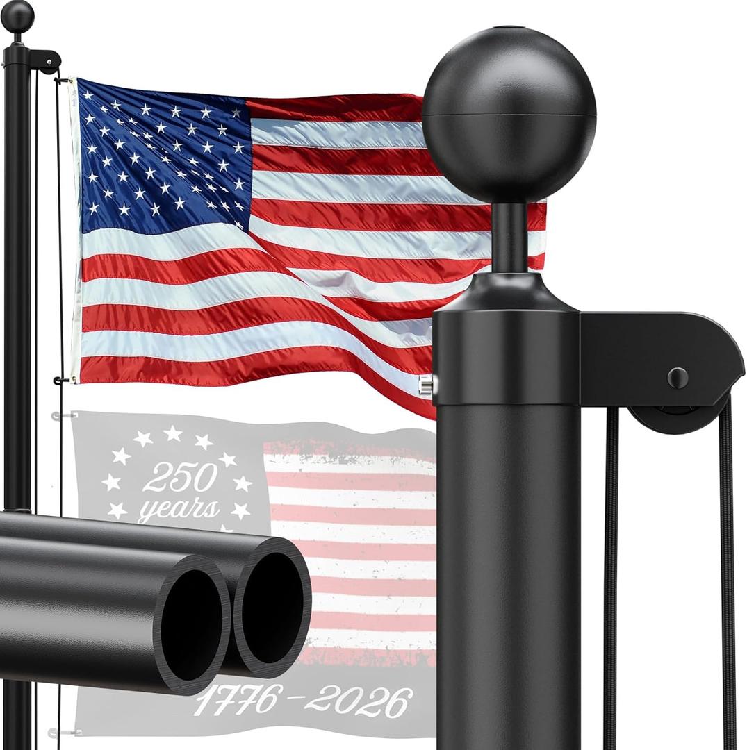 Heavy Duty Flag Pole - 25 FT 12 Gauge Extra Thick Aluminum Flagpole Kit with 5x3 Nylon Embroidered Flag for Outside House In Ground - 110MPH Wind (Black)