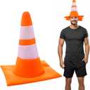 Orange Traffic Cone Hat Halloween Construction Hat Funny Road Worker Unisex Halloween Costume Accessory Headwear for Adult Men Women Party Cosplay