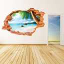 U-Shark 3D Self-Adhesive Removable Break Through The Wall Vinyl Wall Sticker/Mural Art Decals Decorator (8001F Coconut Sea Beach(23.6" X 35.4"))