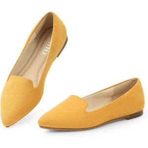 MUSSHOE Flats for Women Dressy Comfortable Ballerina Flats Pointed Toe Slip-on Casual Business Shoes Work Shoes for Women (11, Yellow)
