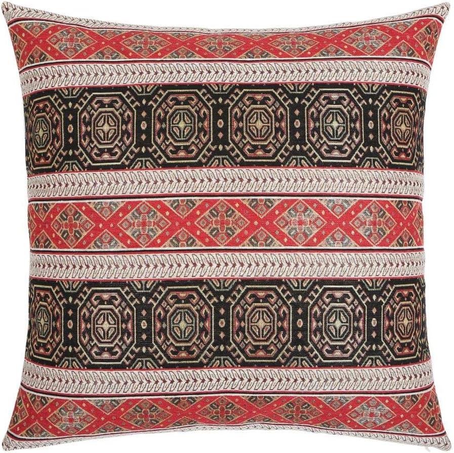 Large Farmhouse Throw Pillow Covers Red and Black - 22 x 22 Inches Decorative Kilim Pillows, Boho Room Decor for Couch, Bohemian Square Case for Patio, Shams for Diwan, for Window Seat
