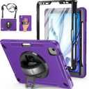Case for iPad Air 11 M3 2025 & M2 2024: Cover for iPad Air 5th & 4th Generation 10.9 Inch (2020/2022) with Screen Protector- Stand- Handle- Shoulder Strap- Pencil Holder-Purple