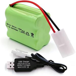 7.2V 2400mAh Rechargeable Batteries, Ni-MH AA Battery Pack with Tamiya Plug and Charge Cable for RC Truck, RC Boat, RC Tank