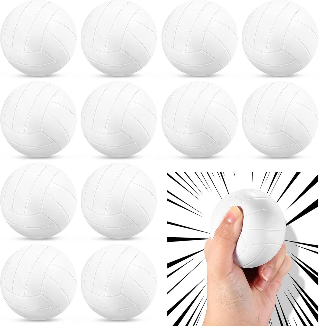 Civaner 12 Pcs Mini Volleyball Stress Balls Bulk 2.36 Inch Volleyball Team Gifts Party Favor Goodie Bag Stuffers Small Foam Sports Balls Throw to Crowd for Kids Stress Relief Games Toys (White)