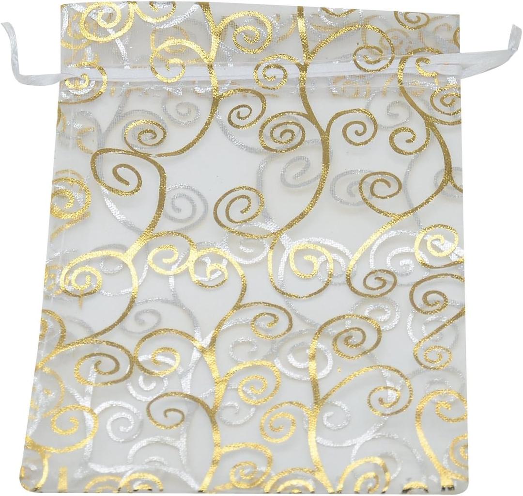 50pcs Organza Pouch Bag Drawstring 5"x7" 13x18cm Strong Gift Candy Bag Jewelry Party Wedding Favor (Gold Silver)