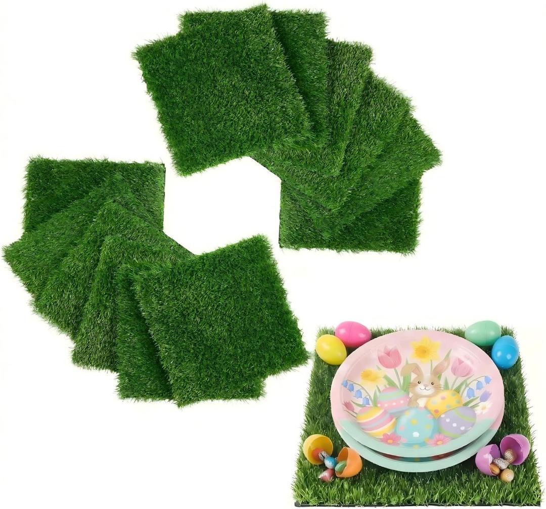 XLX TURF 12 Pack Artificial Grass Square Mats, 12"x12" Fake Grass Placemats for Easter Table Centerpiece, Realistic Synthetic Turf Patch for Football Golf Party Decor, Pet Dog Potty Grass, DIY Crafts