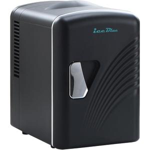 Iceblue Mini Fridge, Retro 4 Liter /6 Cans Mini Skincare Fridge, AC Plug & 12V Car Charger Mini Makeup Fridge, Compact & Portable 4A Cooling Tiny Fridge for Bedroom, Car, Office, Dorm, Gift (Black)