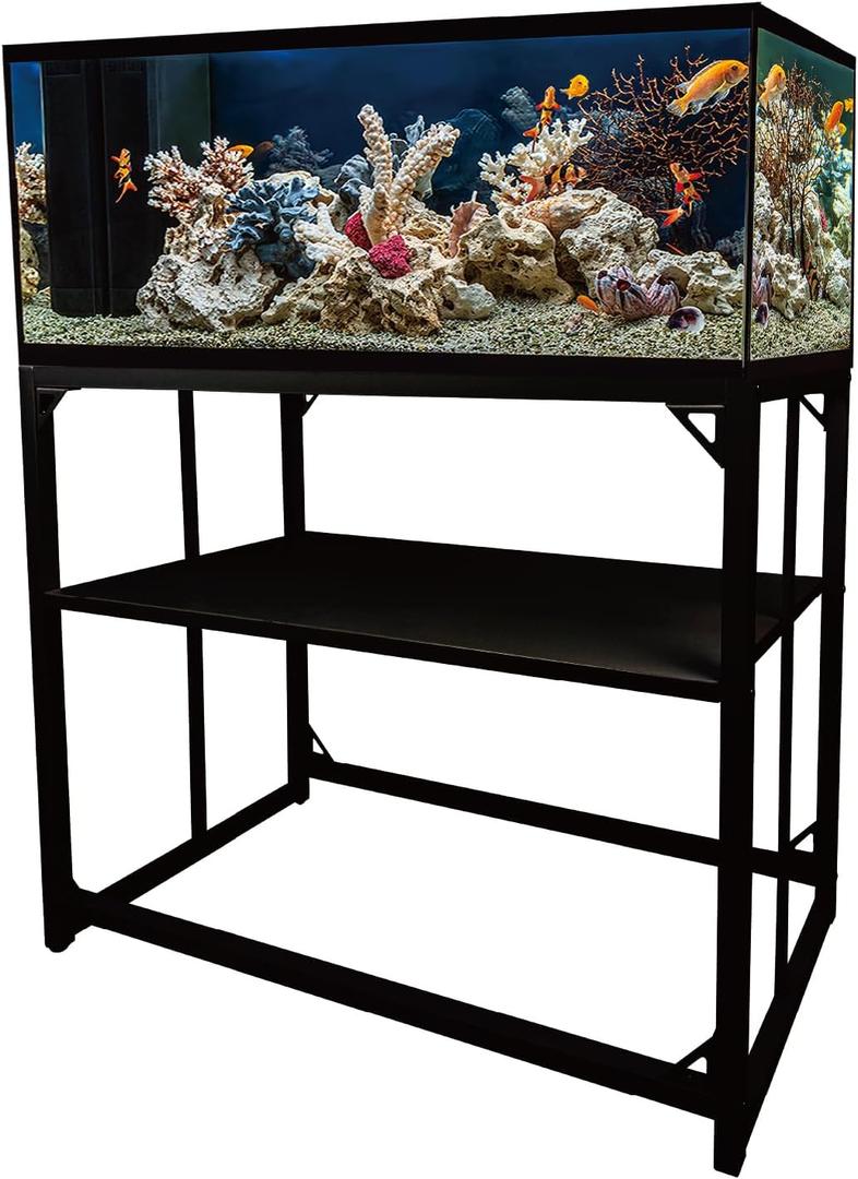 Fish Tank Stand, 40 Gallon Heavy Duty Metal Aquarium Stands, Reptile Tank, Turtle Tank, Breeder Tank Stand, 660LBS Capacity Terrarium Stand Rack with 2-Tier Storage Shelves (Black, 36.5"x18.5"x29.5")