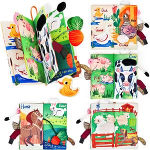 JoyCat Baby Books 0-6-12 Months - Farm Tail Tummy Time Toys - Sensory Touch & Feel Crinkle Cloth Book with Detachable Duck - Newborn Valentine Easter Basket Stuffers