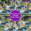 SZMP 3.5W Solar Fountain for Bird Bath with 2000mAh Battery & 3D Color Changing LED Light, Anti-Drift Fixer & 8 Nozzles, Solar Powered Water Fountain Kit for Garden, Patio, Pond