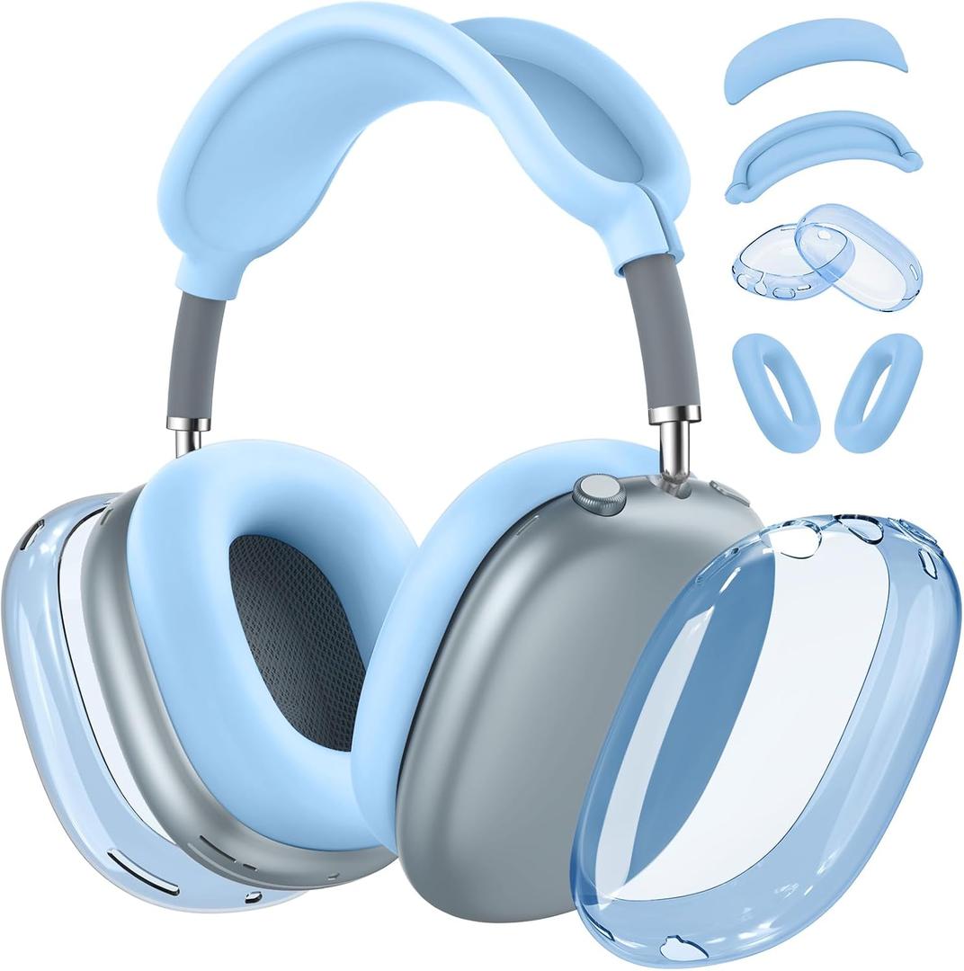 for AirPods Max 2/1 Case Cover, Ear Pad Case Cover/Ear Cups Cover/Headband Cover for Apple AirPods Max 2 & 1 Headphones (2026/2024/2020), Clear TPU Transparent and Silicone Accessories case, Sky Blue
