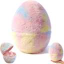 Decorative Easter Egg with Raffia Grass and Card, Plush Fabric Tabletop Home Dcor, Openable Design for Spring Seasonal Display, 8.27 Inch (1)