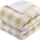 BEAUTEX Sherpa Fleece Throw Blanket, Super Soft Warm Buffalo Plaid Plush Blankets and Throws, Lightweight Cozy Fuzzy Blanket for Couch Sofa Bed (Beige, Throw 50" x 60")