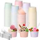 Boao 100 Set 5 oz Ice Cream Cups with Spoons Disposable Paper Sundae Dessert Bowls Summer Party Supplies (Pastel)