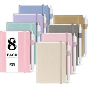 Pocket Small Notebook Journals, 8 Pack (8 Pastel Color) Mini Notebook 3.7x5.7 Journaling Notebooks for Women Men, A6 Hardcover Lined Note Pads with Pens for Work, Business, Travel Journal, Office Supplies