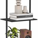 5-Tier Ladder Shelf, Wall Mounted Ladder Bookshelf with Metal Frame, Wood Tall Open Storage Rack and Display Shelves for Home Office Bedroom Living Room, Black