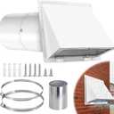 6 Inch Wall Vent Cover with Hood, Screen, Damper, Outside Exhaust Vent for Home, Galvanized Steel Dryer Vent Cover for Outdoor Kitchen and Range Hood Ventilation, White